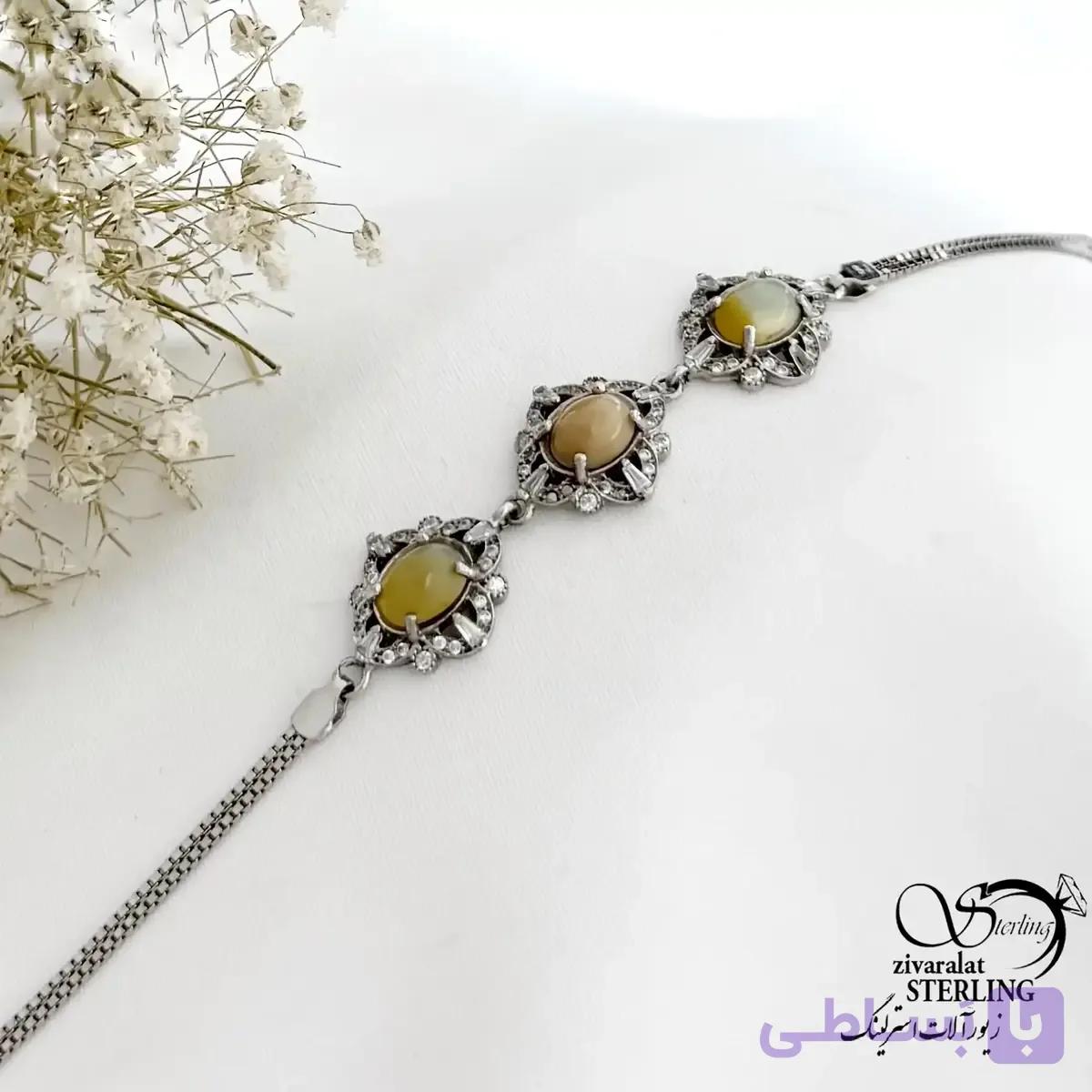 دستبند زنانه نقره با سنگ اوپال عیار 925 ایتالیا کد 21489 — تصویر 1