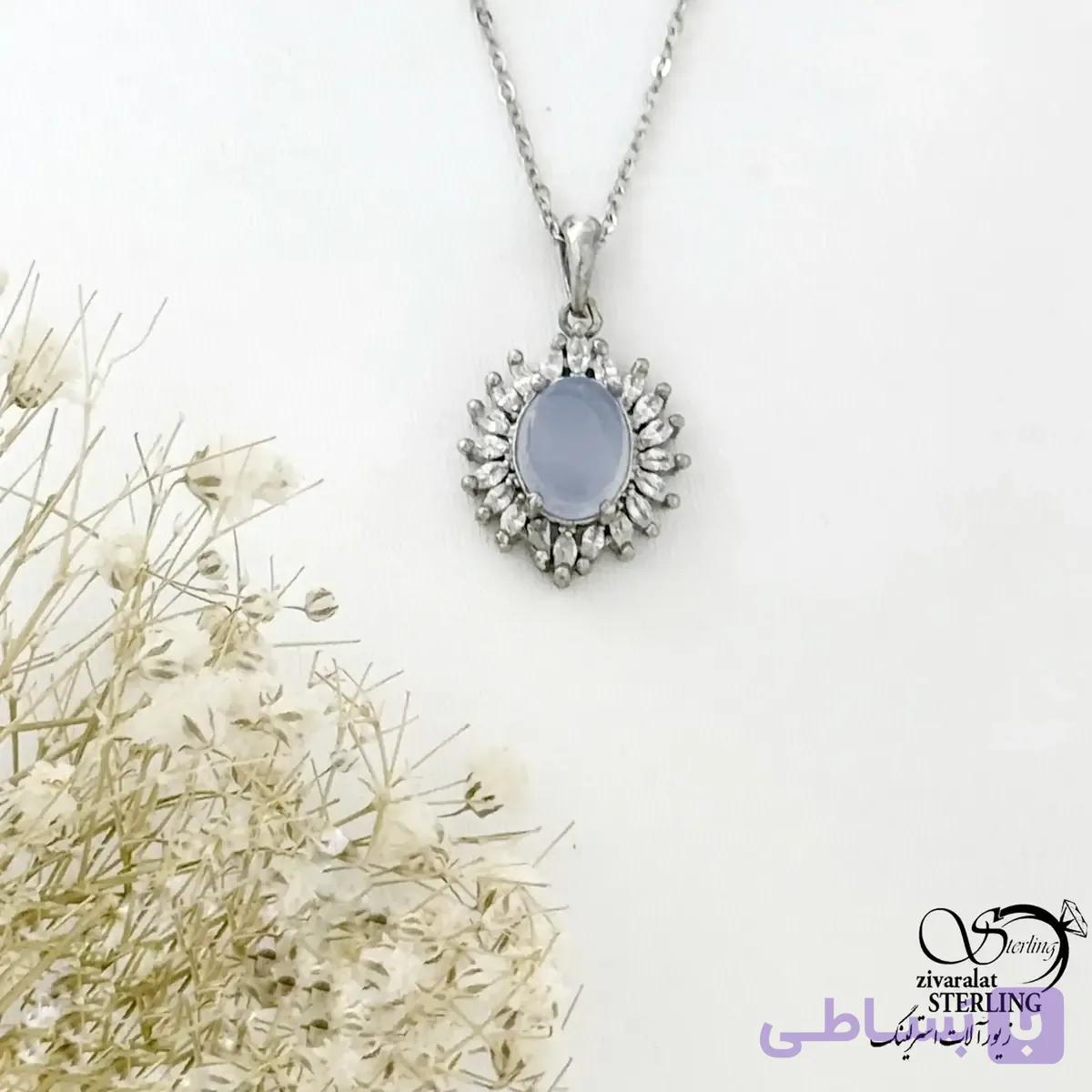 گردنبند زنانه عقیق یمن کبود 925عیار کد 21574 — تصویر 1