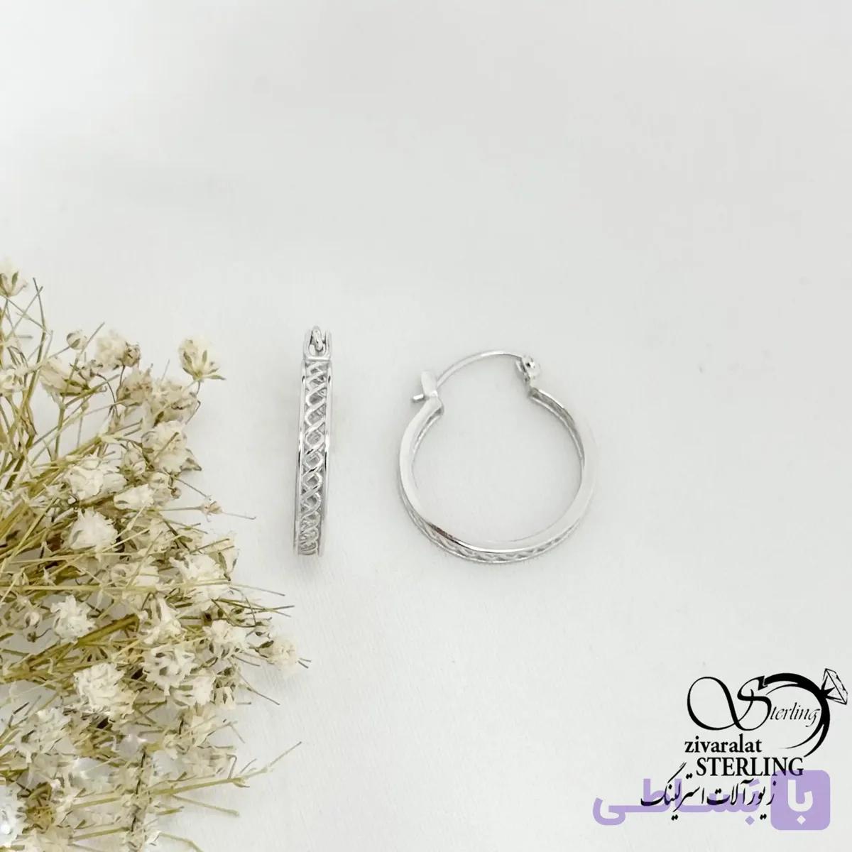 گوشواره حلقه طرح دار 2سانتی با نقره ایتالیا کد 22107 — تصویر 1