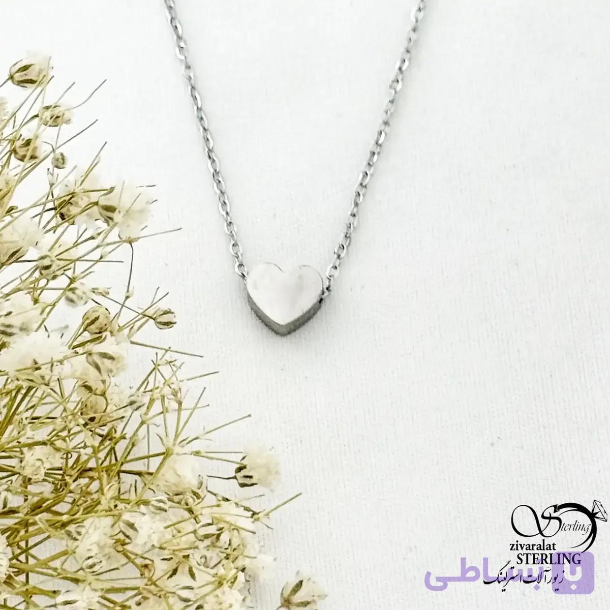 گردنبند قلب آینه ای مارک استیل کد 21675 — تصویر 1
