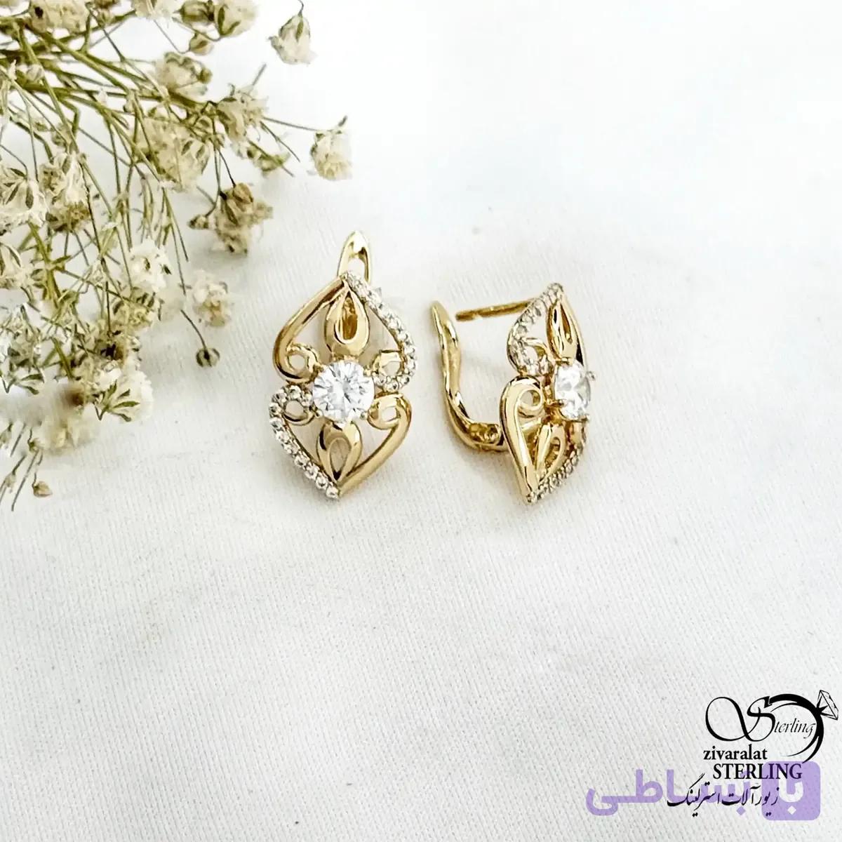 گوشواره ژوپینگ طرح کلاسیک نگین دار کد 21699 — تصویر 1