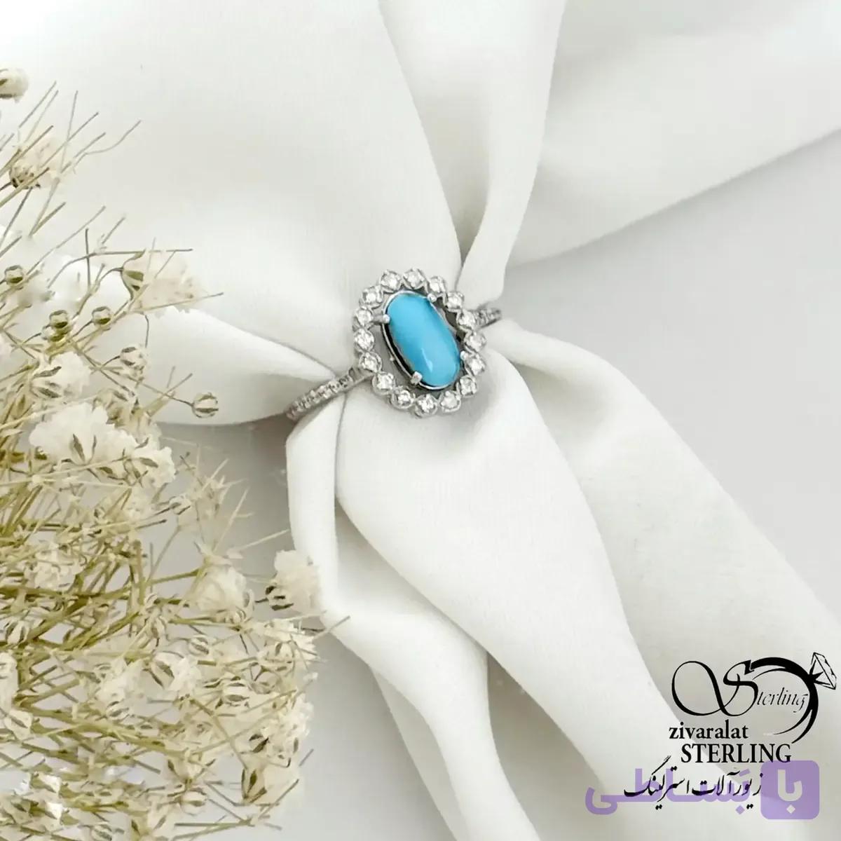 انگشتر فیروزه زنانه رکاب ساخت ایتالیا کد 21557 — تصویر 1