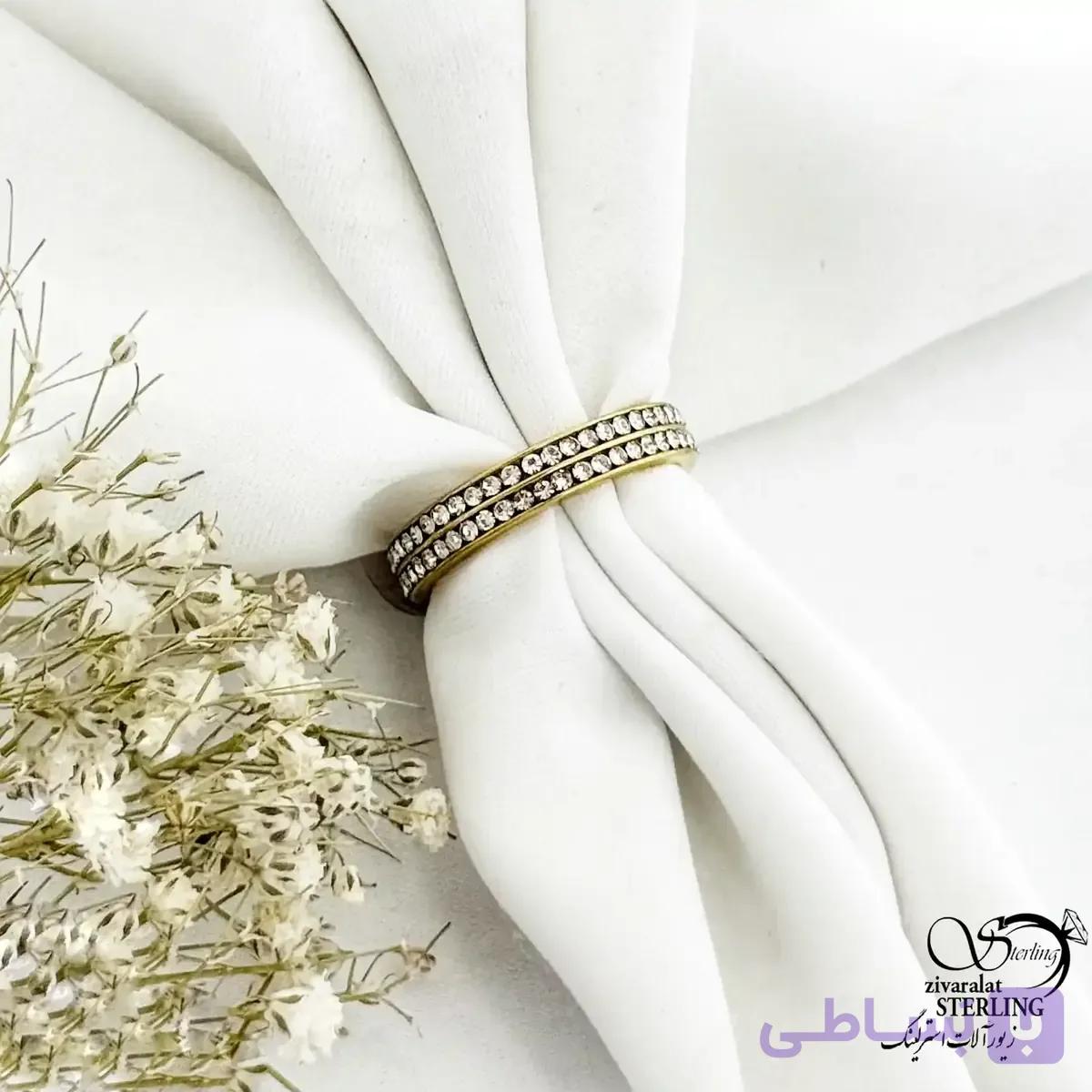 انگشتر استیل دور نگین طرح طلا کد 20982 — تصویر 1