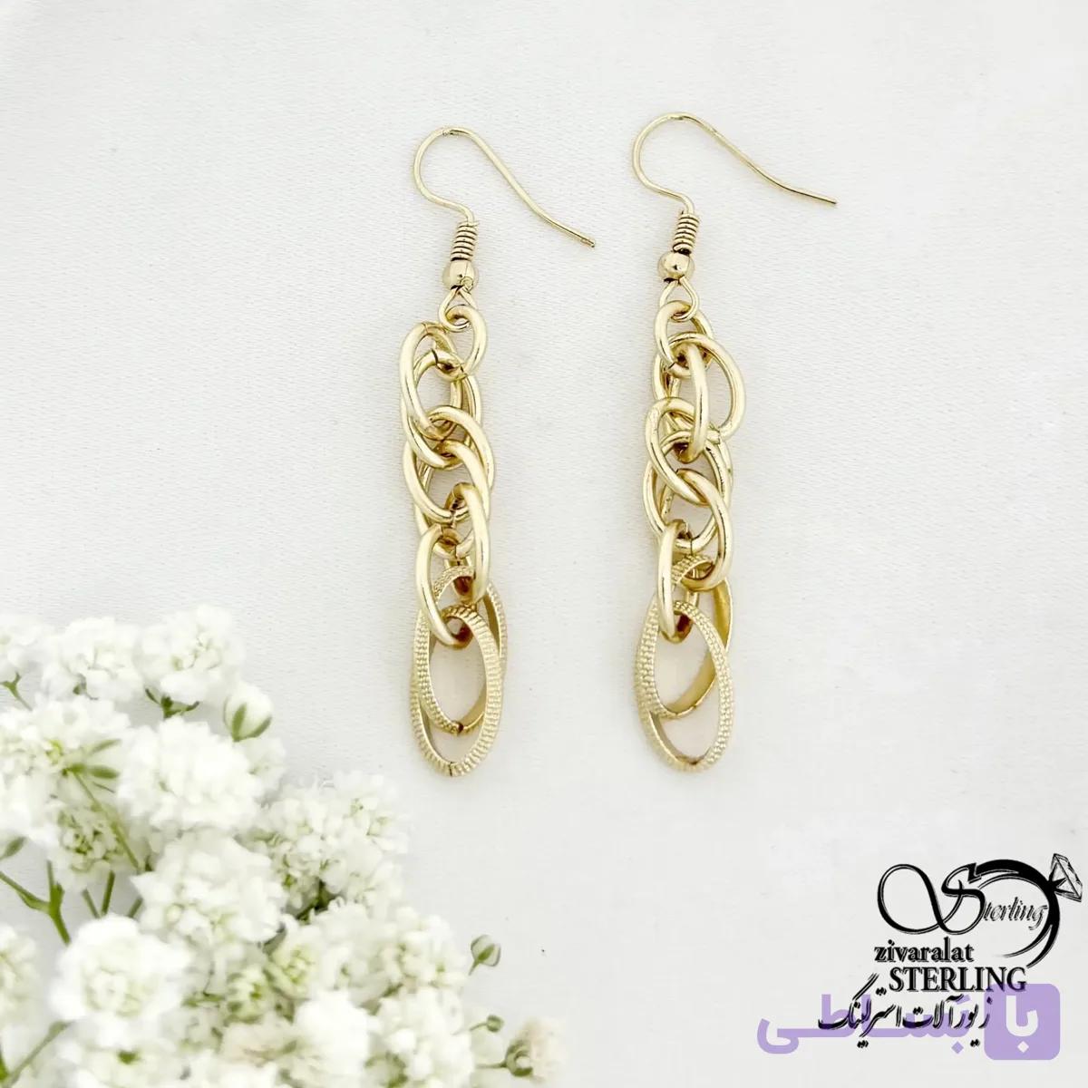 گوشواره مشابه طلا آویز حلقه تو حلقه کد 22187 — تصویر 1