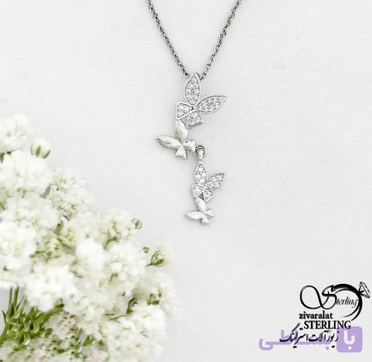 گردنبند پروانه ای نگین دار طرح مدرن کد 22184 — تصویر 1