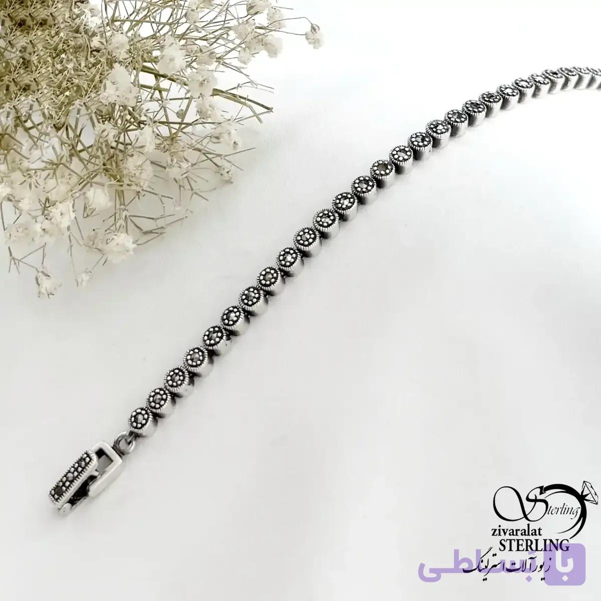 دستبند نقره عیار925 سیاه قلم طرح دایره کد 21487 — تصویر 1