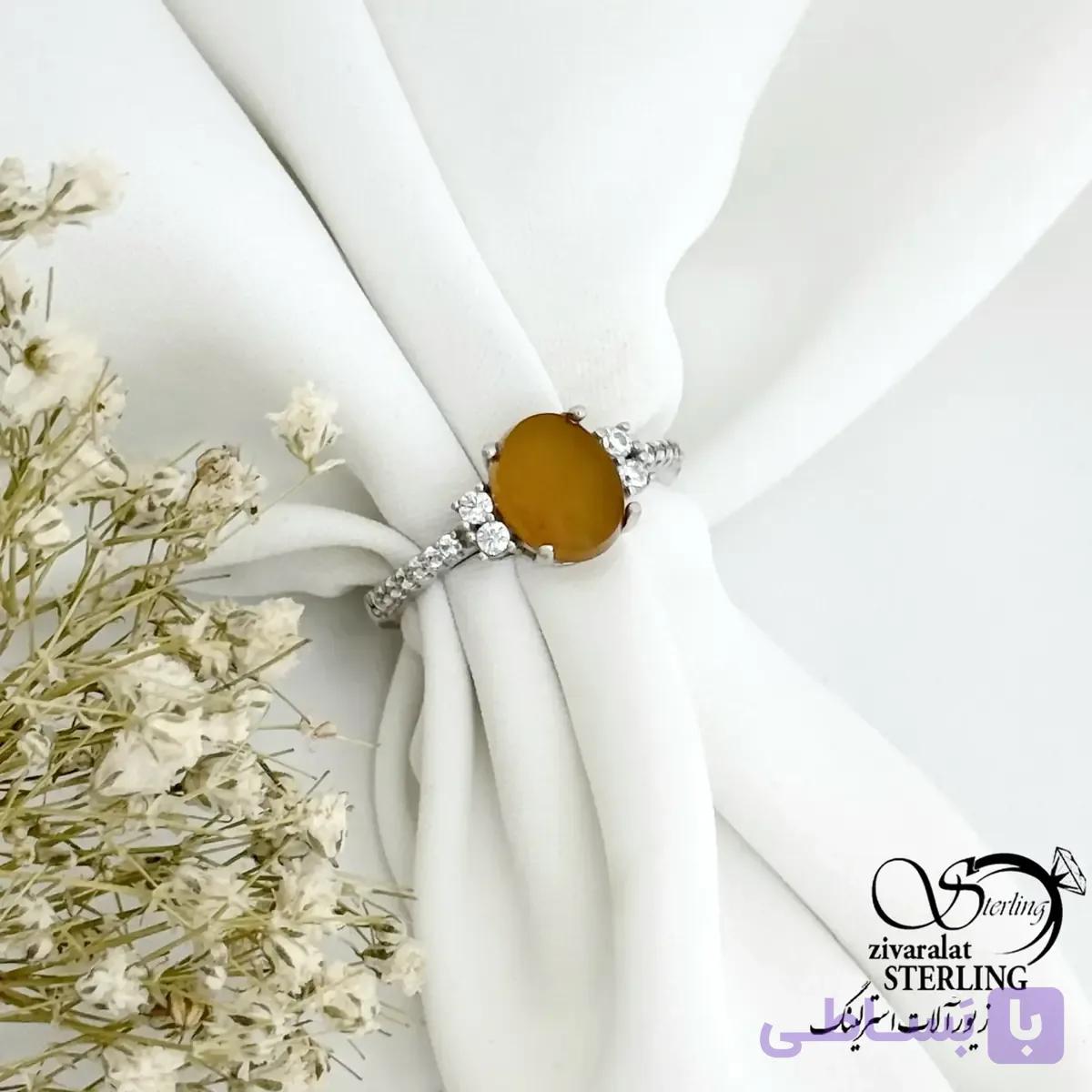 انگشتر زنانه عقیق رکاب نگین اتمی با نقره ایتالیا کد 21546 — تصویر 1