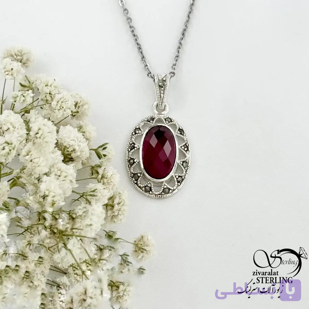 گردنبند نقره طرح یاقوت سرخ با نقره ایتالیا کد 22314 — تصویر 1