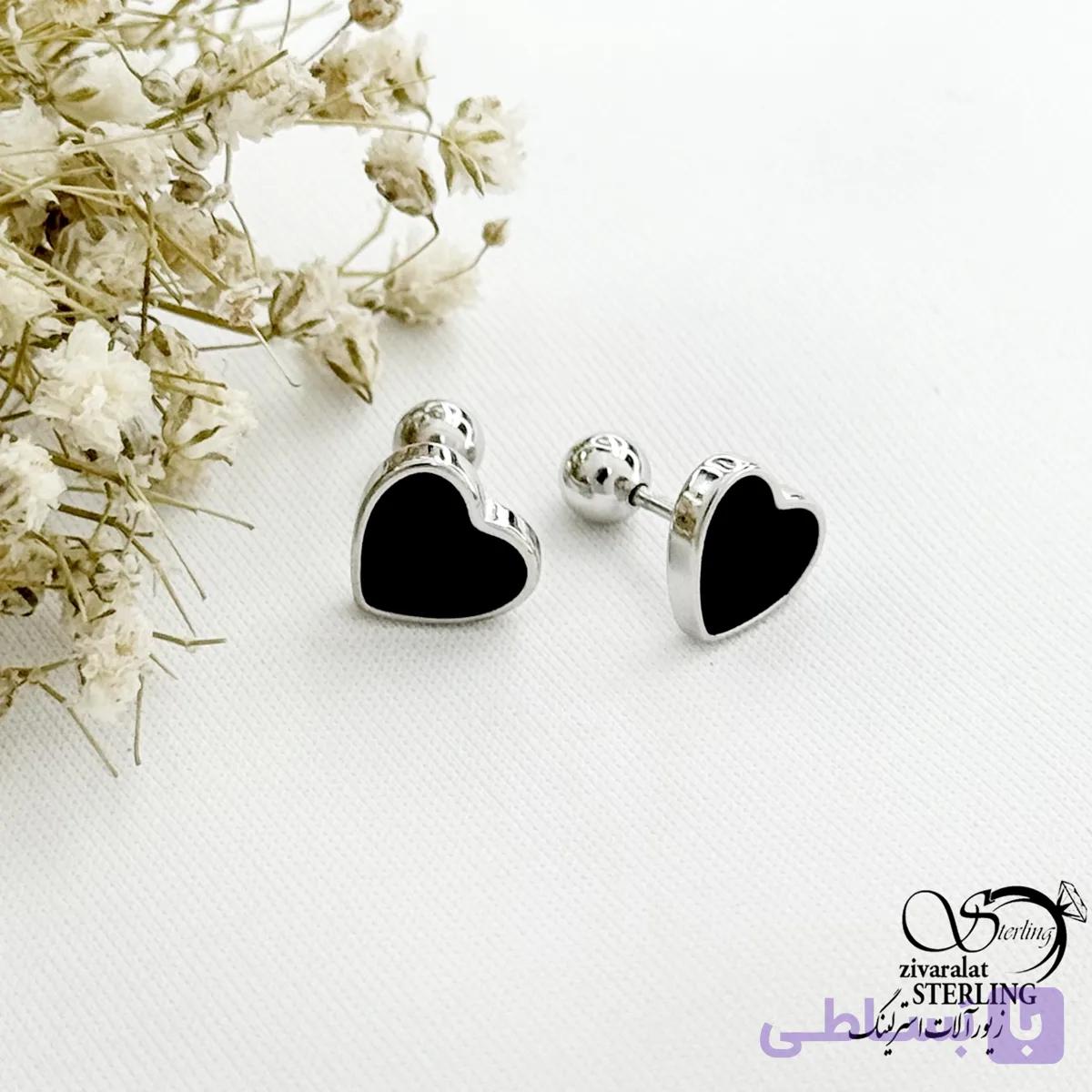 پیرسینگ گوش قلب مشکی با نقره 925 عیار کد 22088