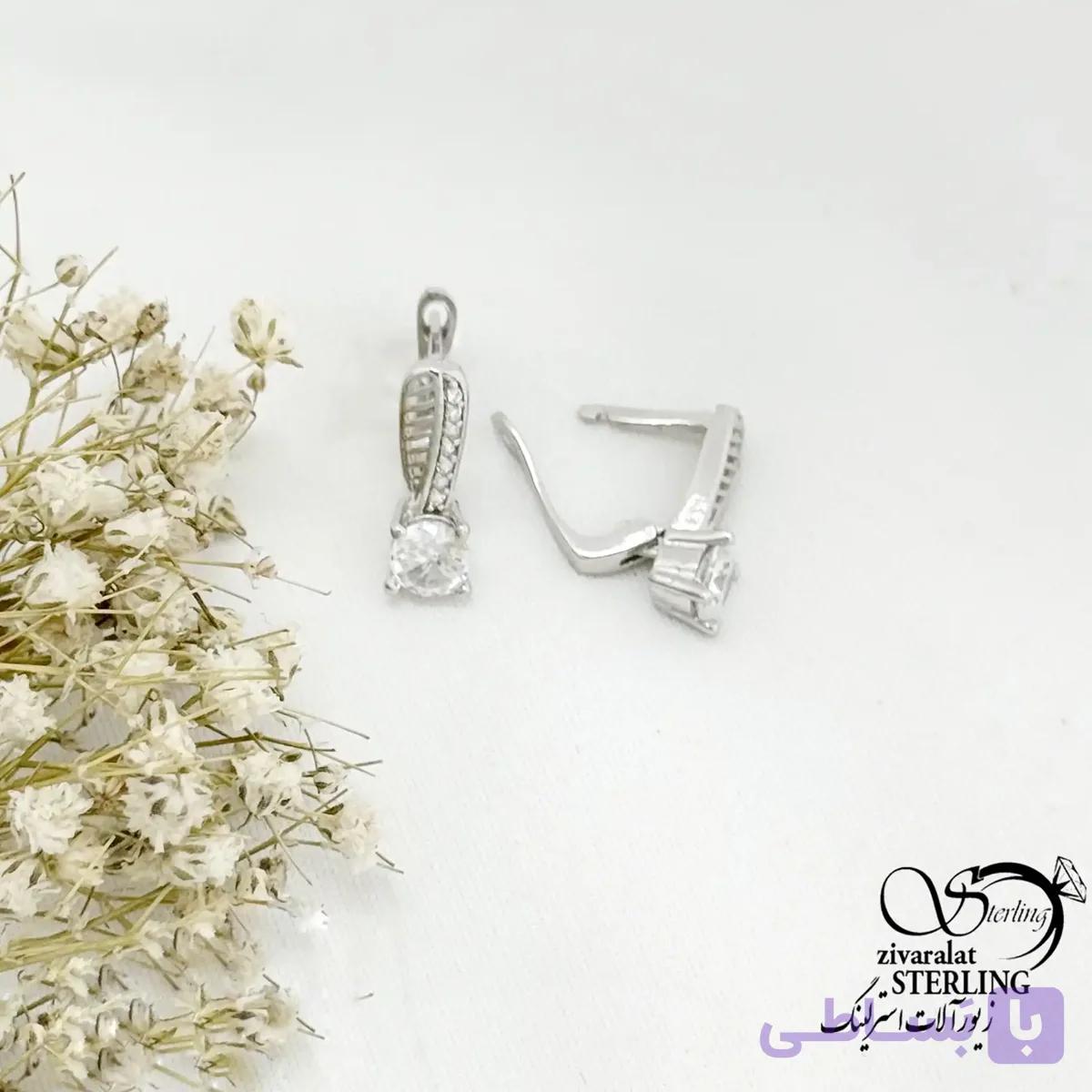 گوشواره کلیپسی نقره تک نگین کد 22104 — تصویر 1