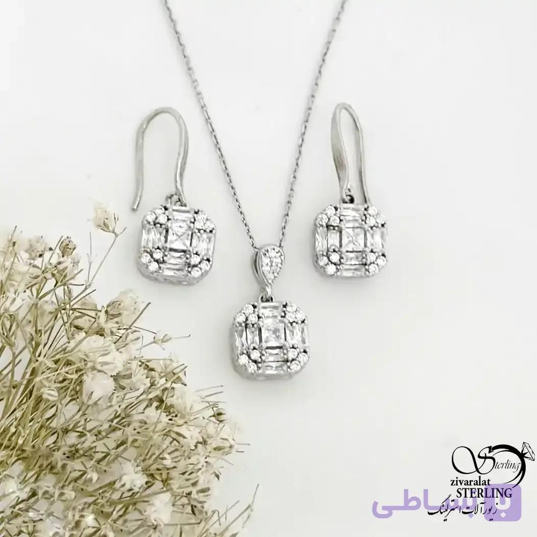 نیمست آویز مربعی جواهری نقره 925 کد 21579 — تصویر 1