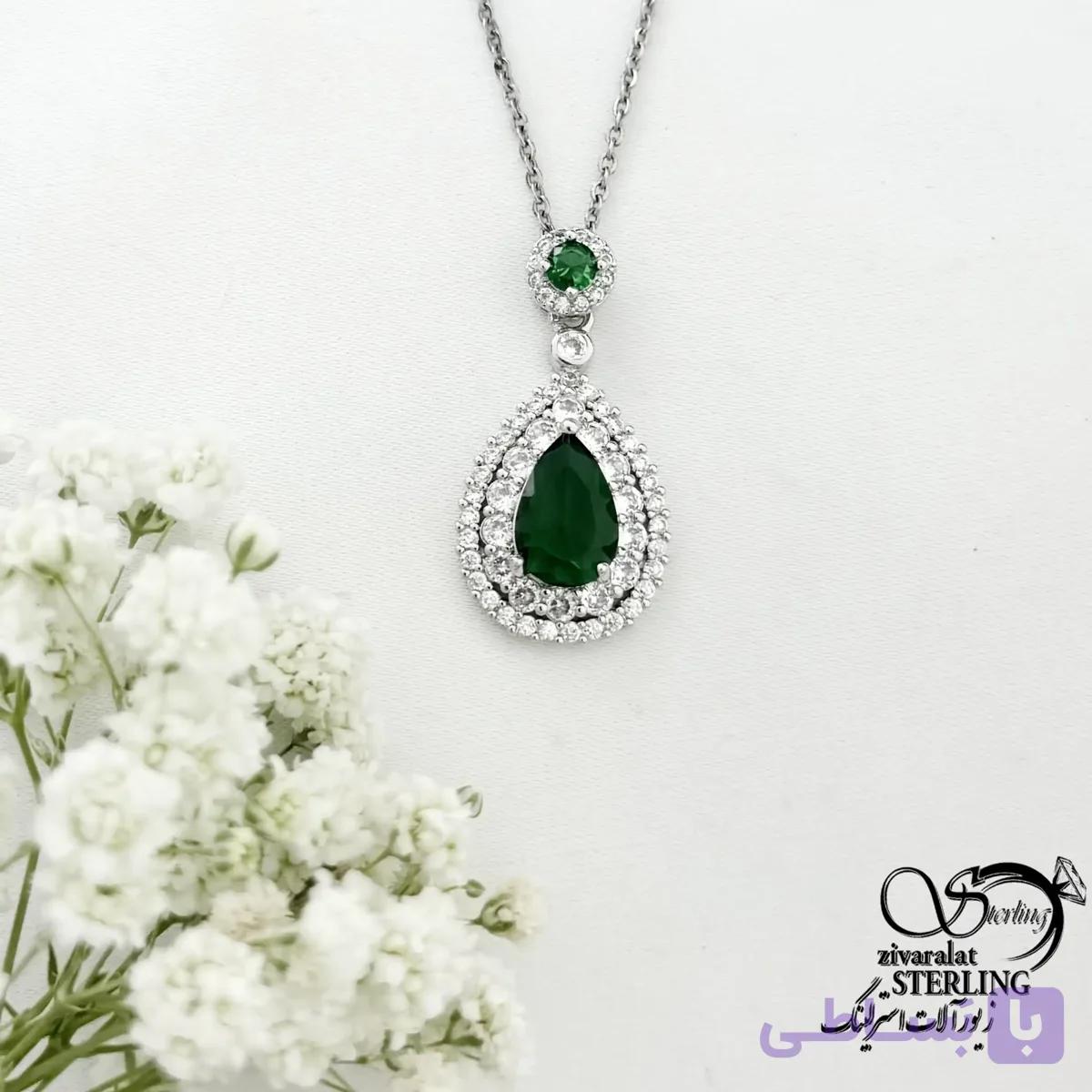 گردنبند آویز اشکی با نگین سبز کد 22177 — تصویر 1