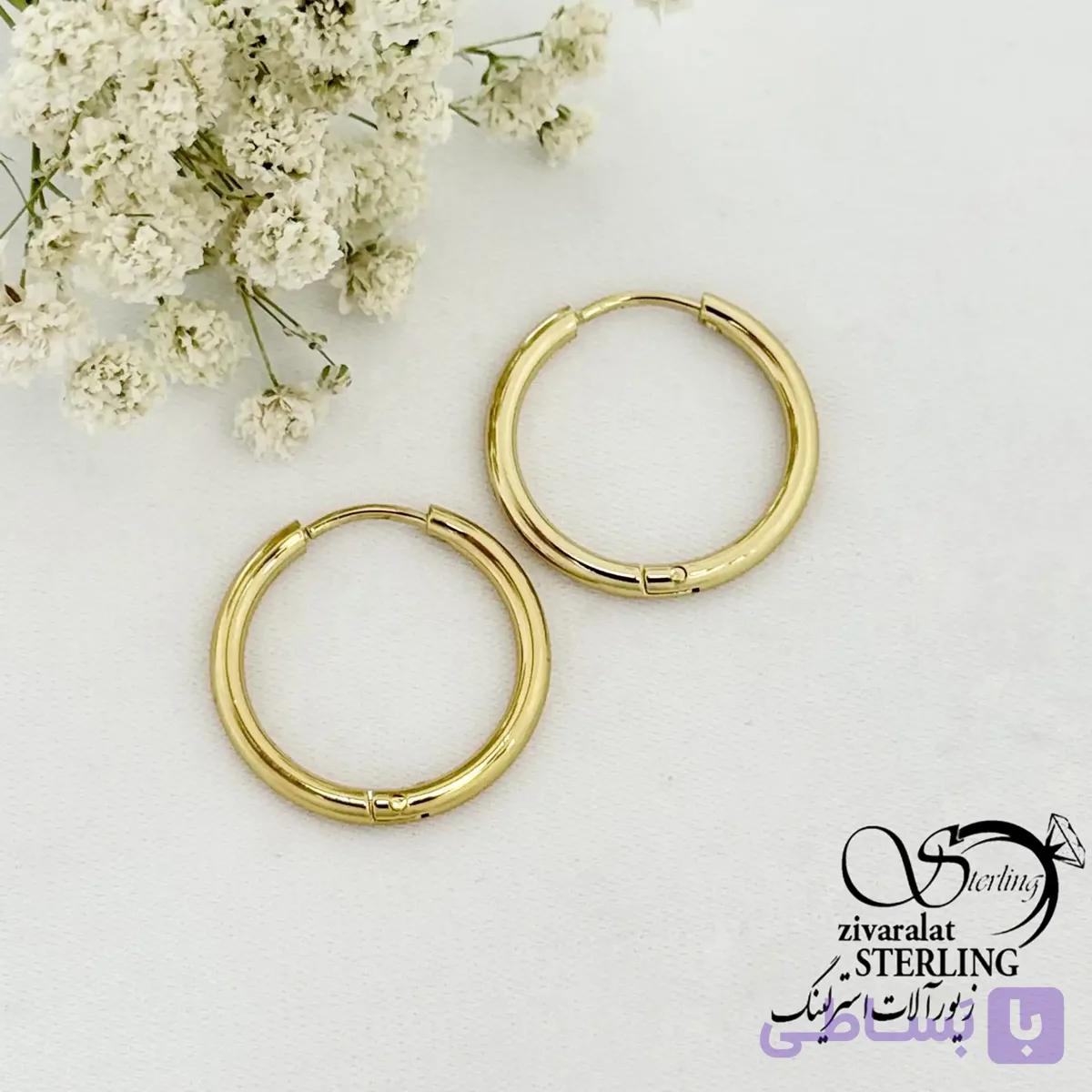 گوشواره حلقه ای برند استیل طرح طلا کد 22251 — تصویر 1