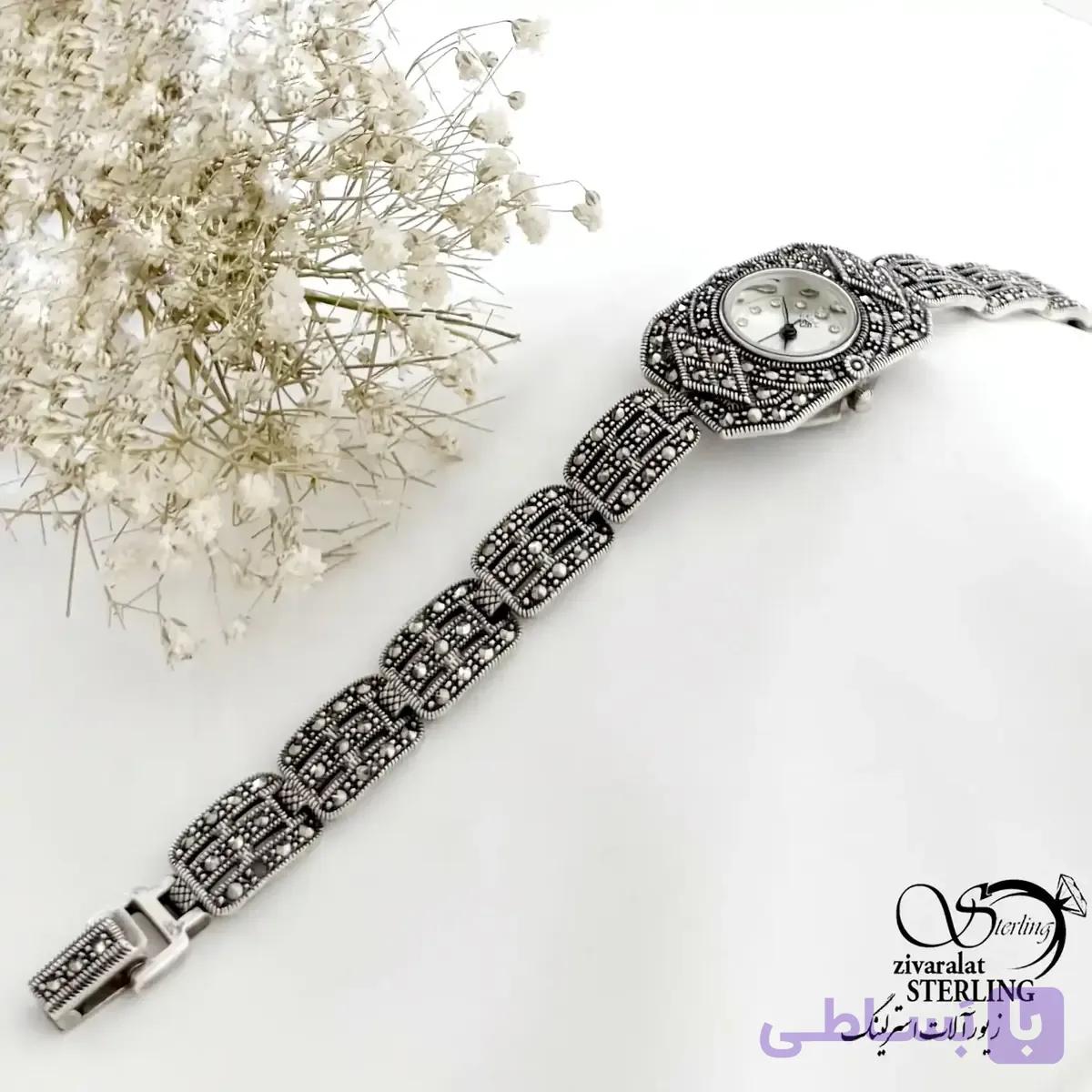 ساعت زنانه سیاه قلم نقره با عیار925 کد 21483 — تصویر 1
