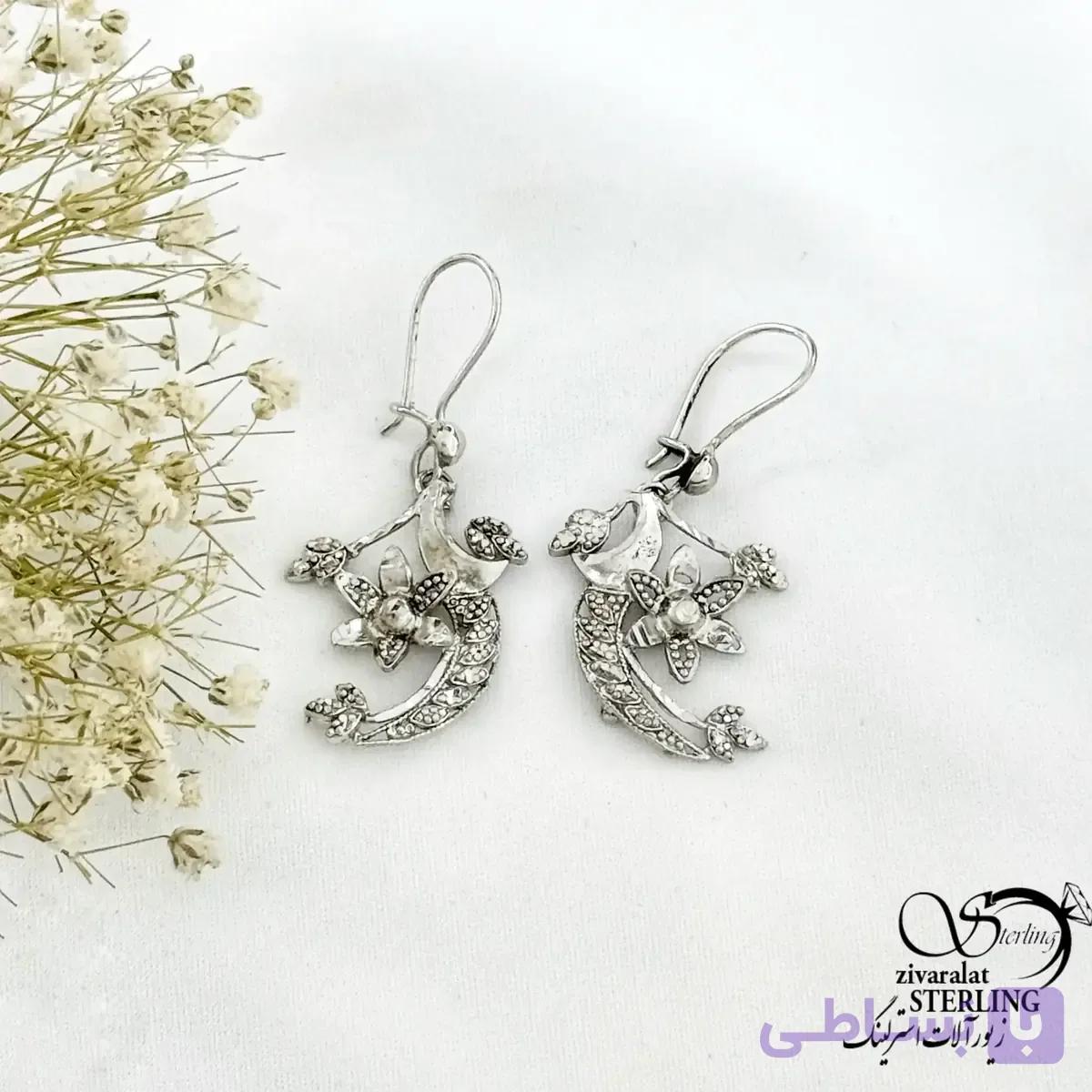گوشواره نقره دست ساز طرح گل کد 21331 — تصویر 1