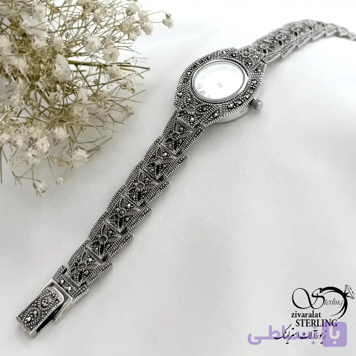 ساعت زنانه نگین دار سیاه قلم عیار 925 کد 21486 — تصویر 1