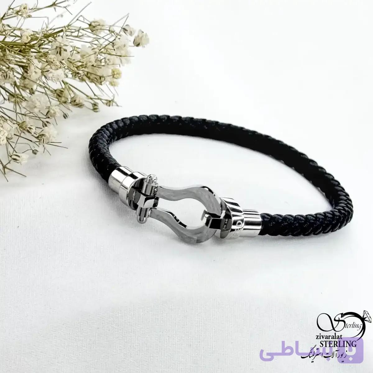 دستبند استیل اهم (چرمی) کد 21844