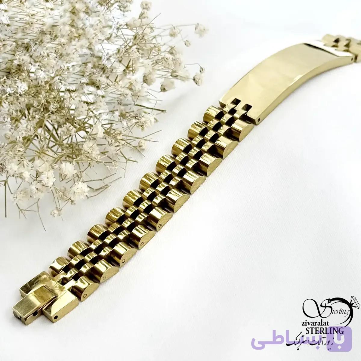 دستبند رولکس پلاک دار طلایی استیل کد 21786