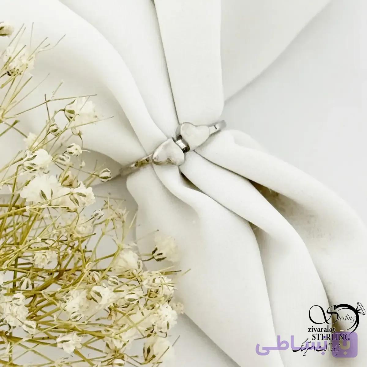 انگشتر قلب دو تایی آینه ای نقره 925 کد 21564 — تصویر 1