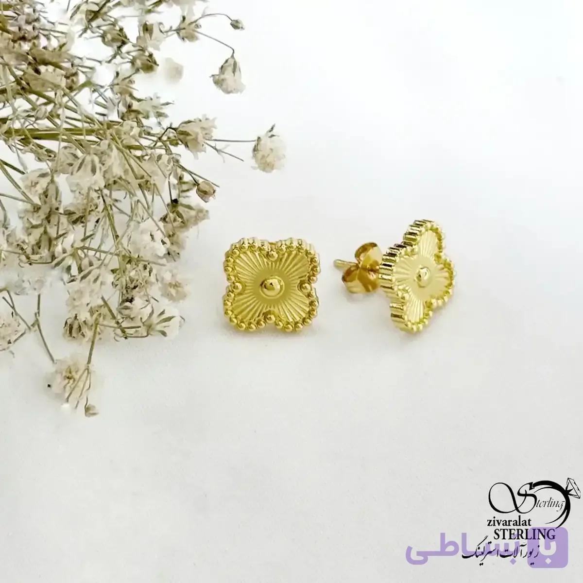 گوشواره میخی ونکلیف طلایی کد 21697 — تصویر 1