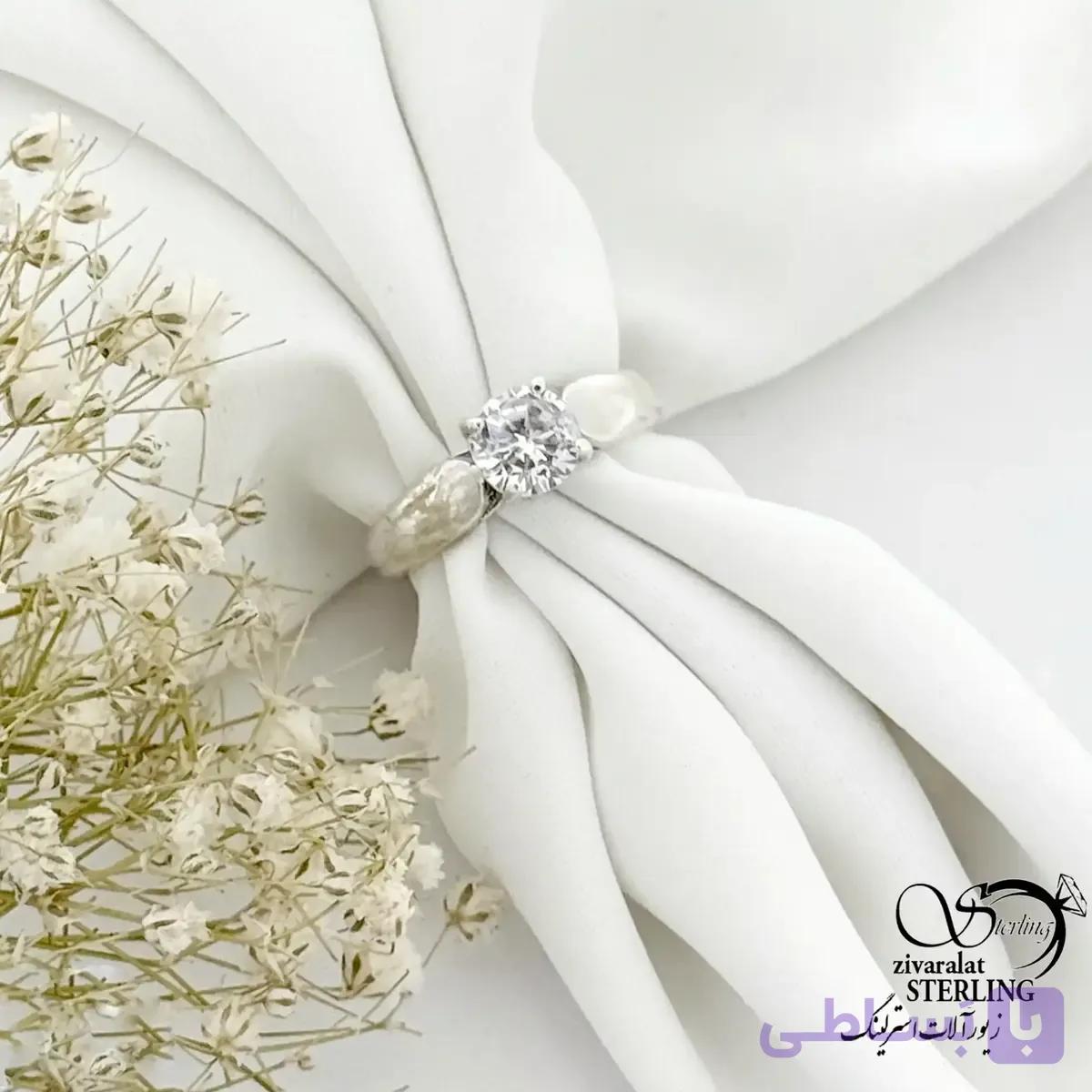انگشتر سولیتر (تک نگین) زنانه نقره عیار 925 کد 21464 — تصویر 1