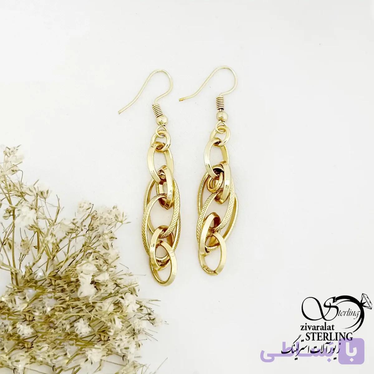 گوشواره طرح طلا مناسب مجلس (ثبات رنگ بالا) کد 22123 — تصویر 1