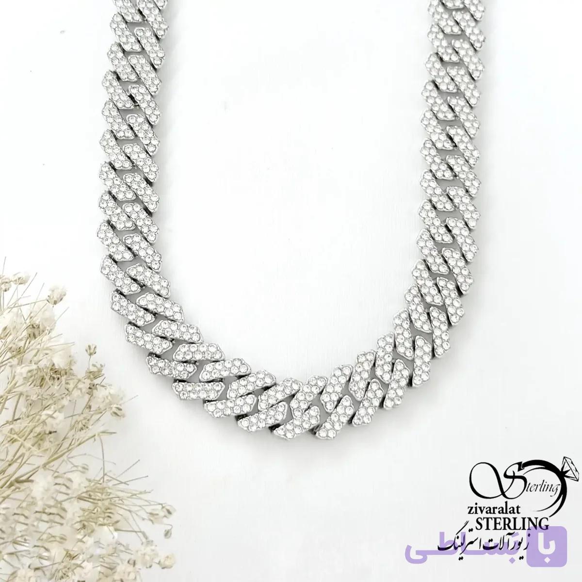 گردنبند چین فول نگین (کارتیر سفید) کد 22133 — تصویر 1