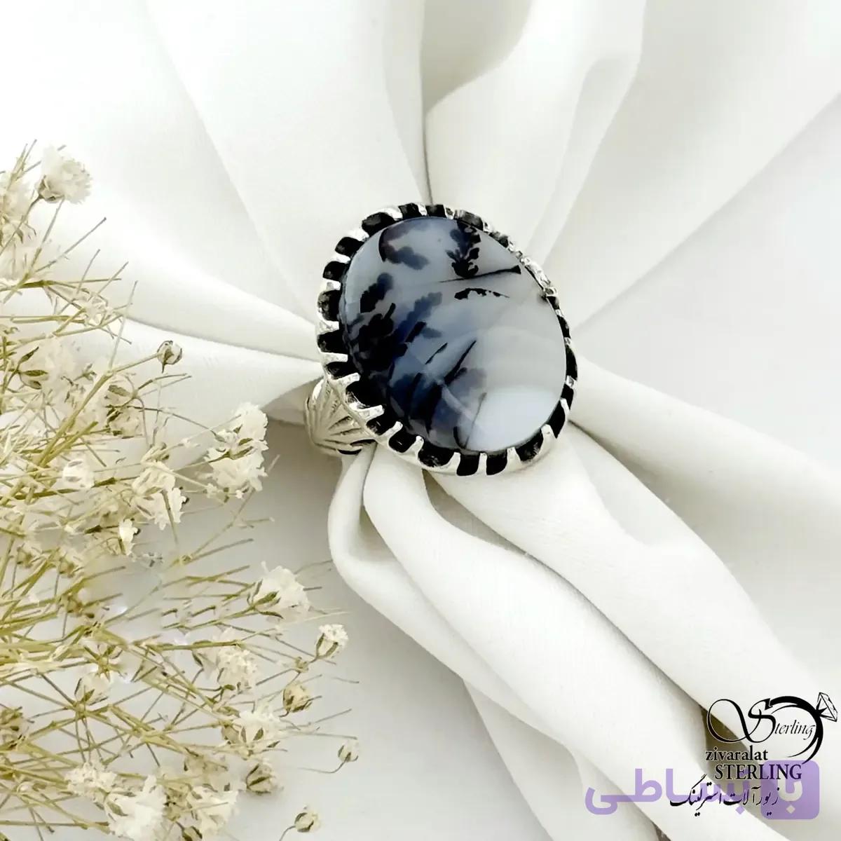 انگشتر مردانه سنگ عقیق شجر ساخت ایتالیا کد 21565