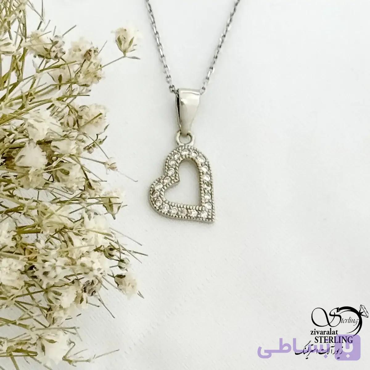 گردنبند 925عیار نقره آویز قلبی طرح طلا کد 21576 — تصویر 1