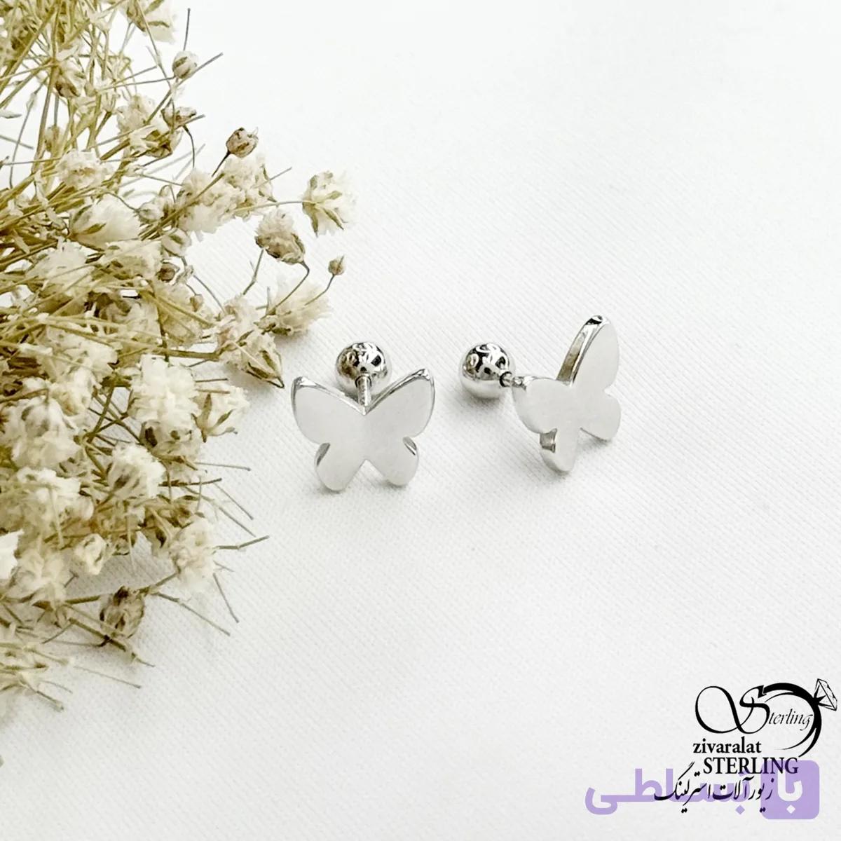 پیرسینگ گوش پروانه اینه ای با نقره 925 عیار کد 22094