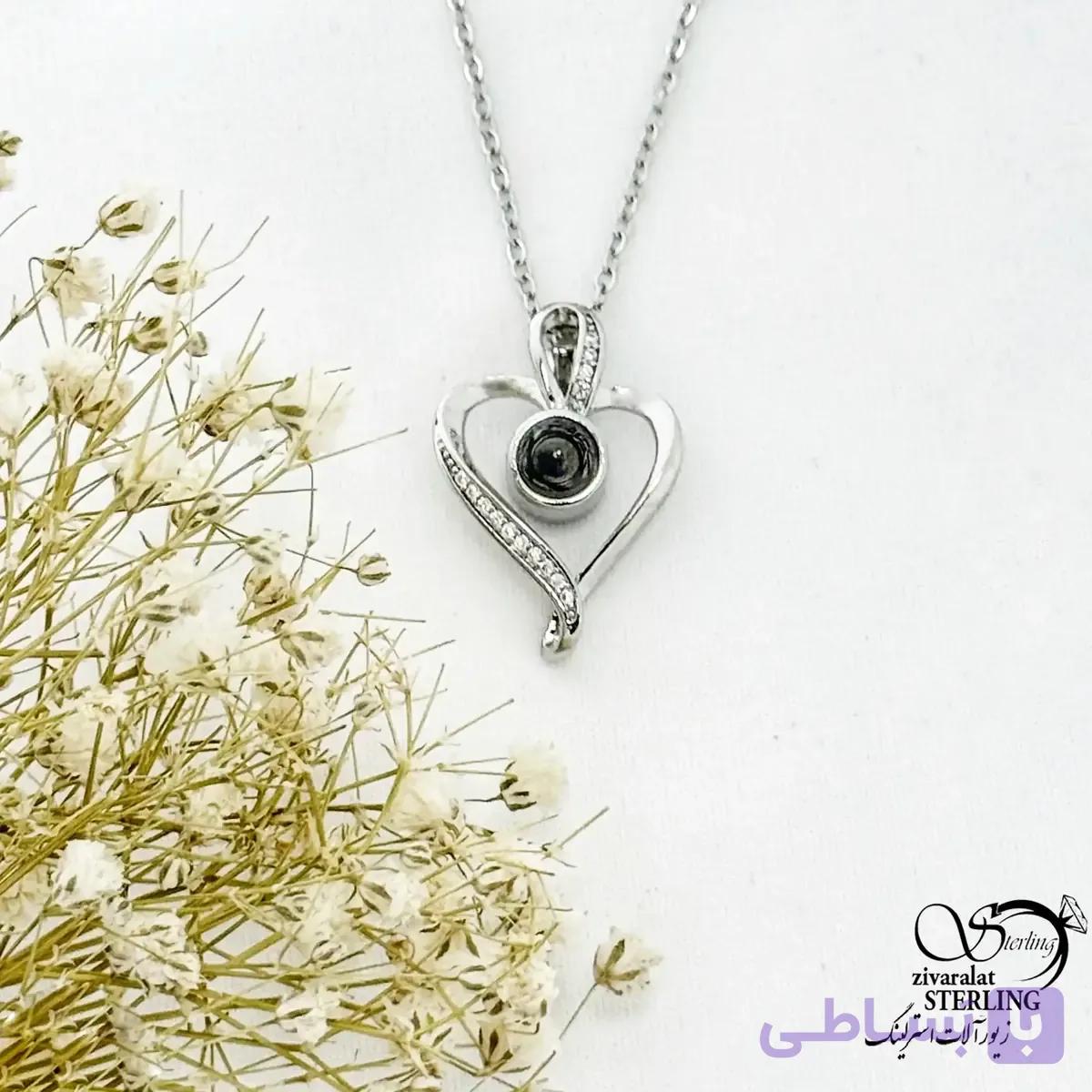 گردنبند با نگین تلسکوپی طرح قلب استیل کد 21677 — تصویر 1