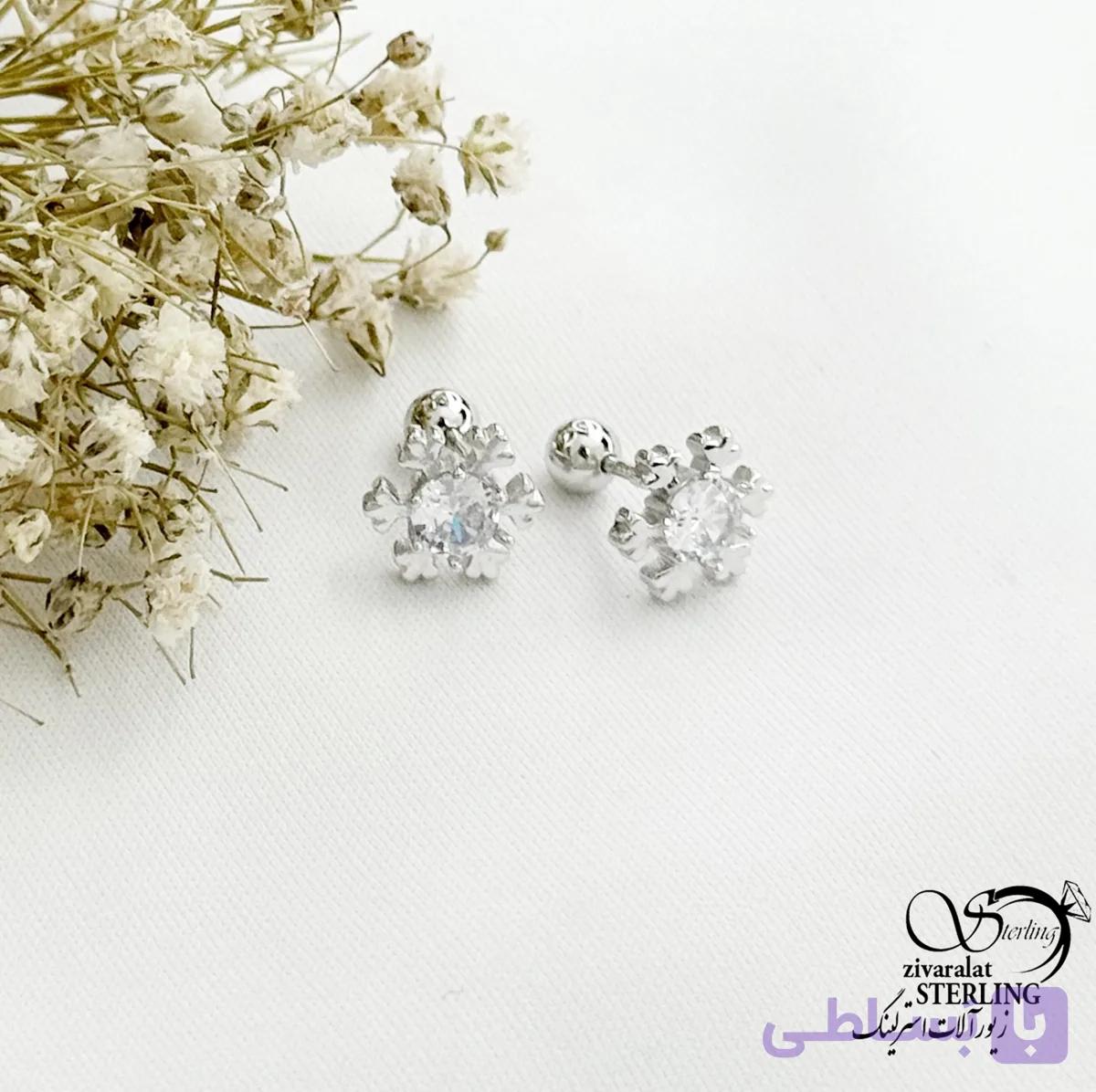 پیرسینگ گوش نقره طرح گوله برفی کد 22090