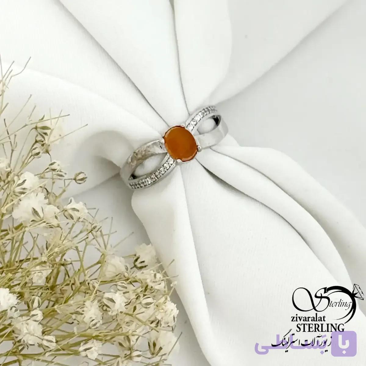 انگشتر زنانه نقره ایتالیا سنگ عقیق 925 عیار کد 21549 — تصویر 1