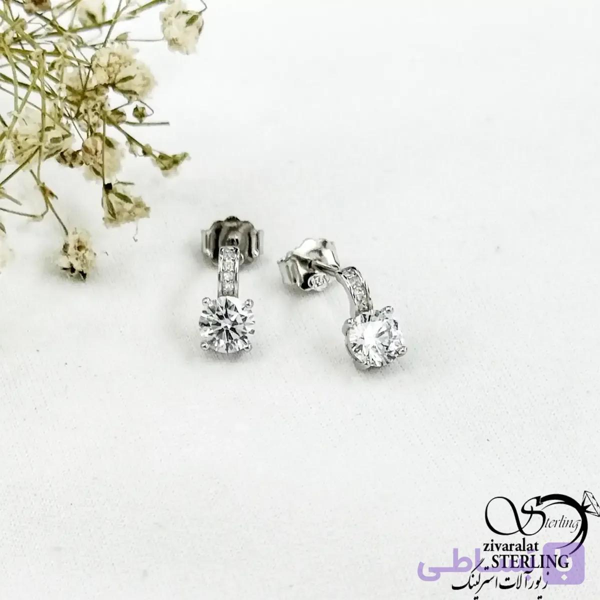گوشواره میخی نقره نگینی 925 ایتالیا کد 21595 — تصویر 1