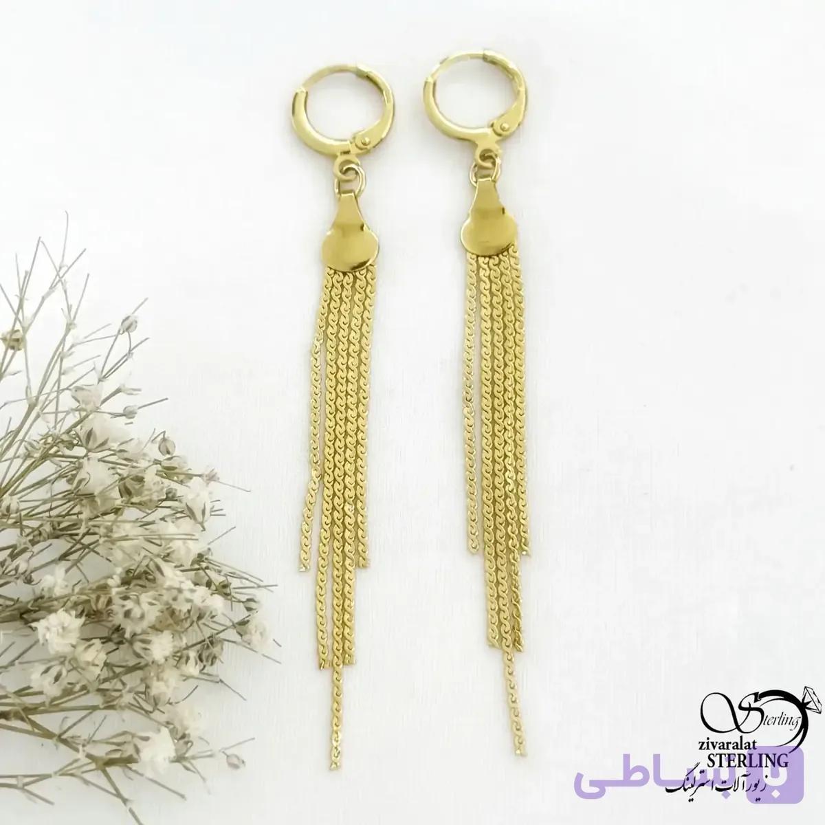 گوشواره مشابه طلا آویز ریش دار کد 21115 — تصویر 1