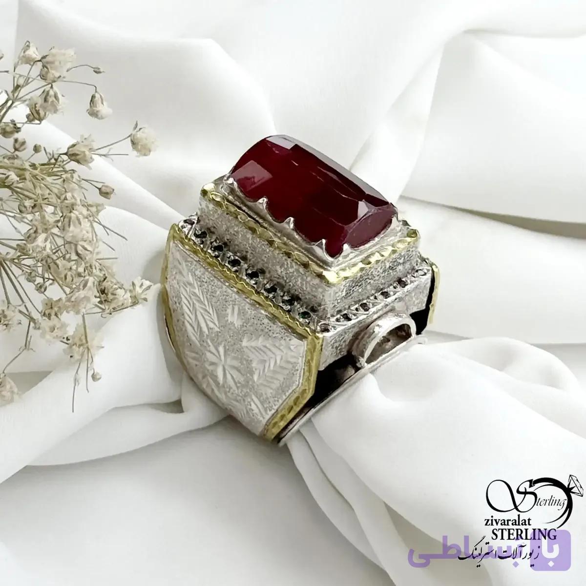 انگشتر نقره درشت با عیار925 سنگ یاقوت سرخ کد 21453 — تصویر 1
