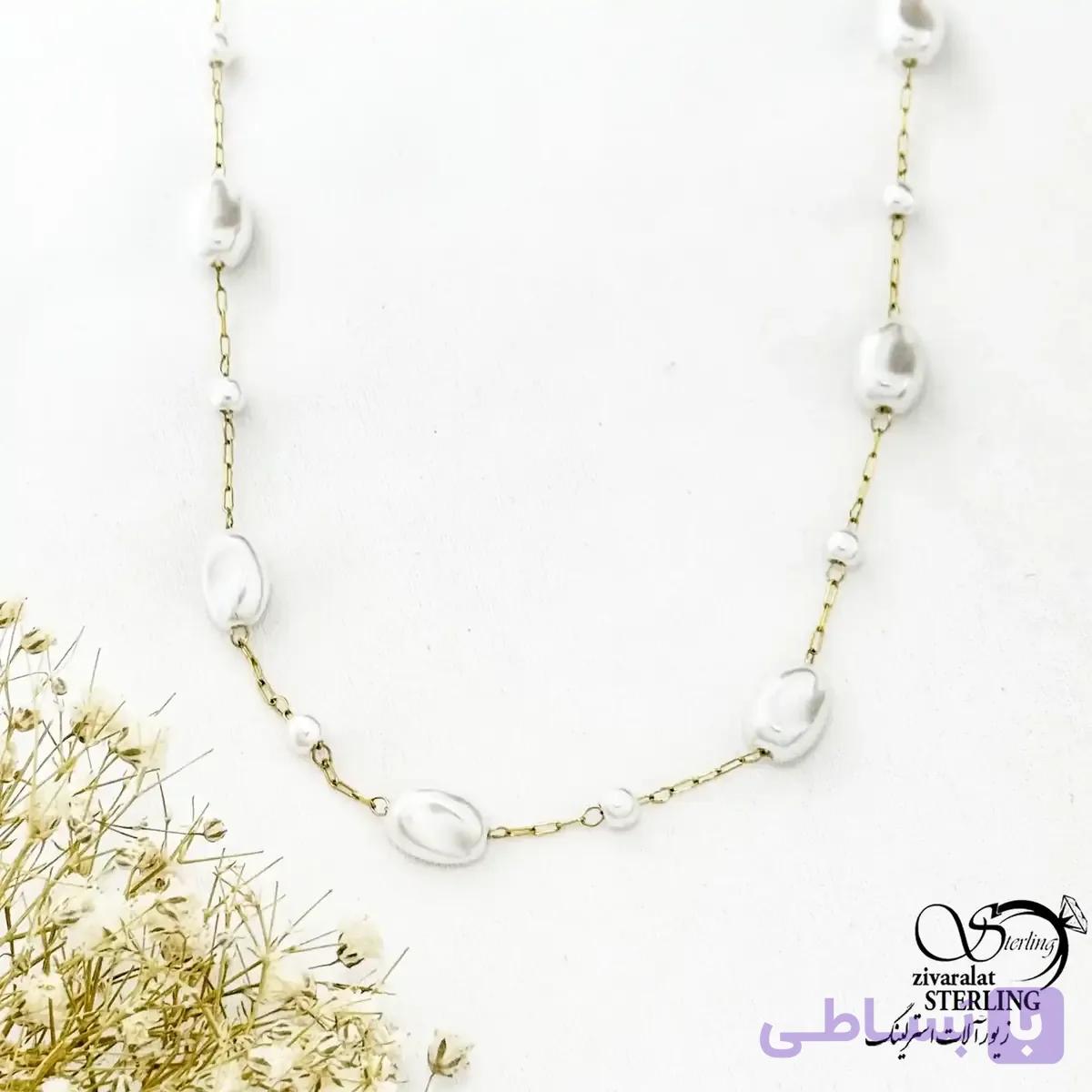 گردنبند مرواریدی استیل طرح طلا کد 21679 — تصویر 1