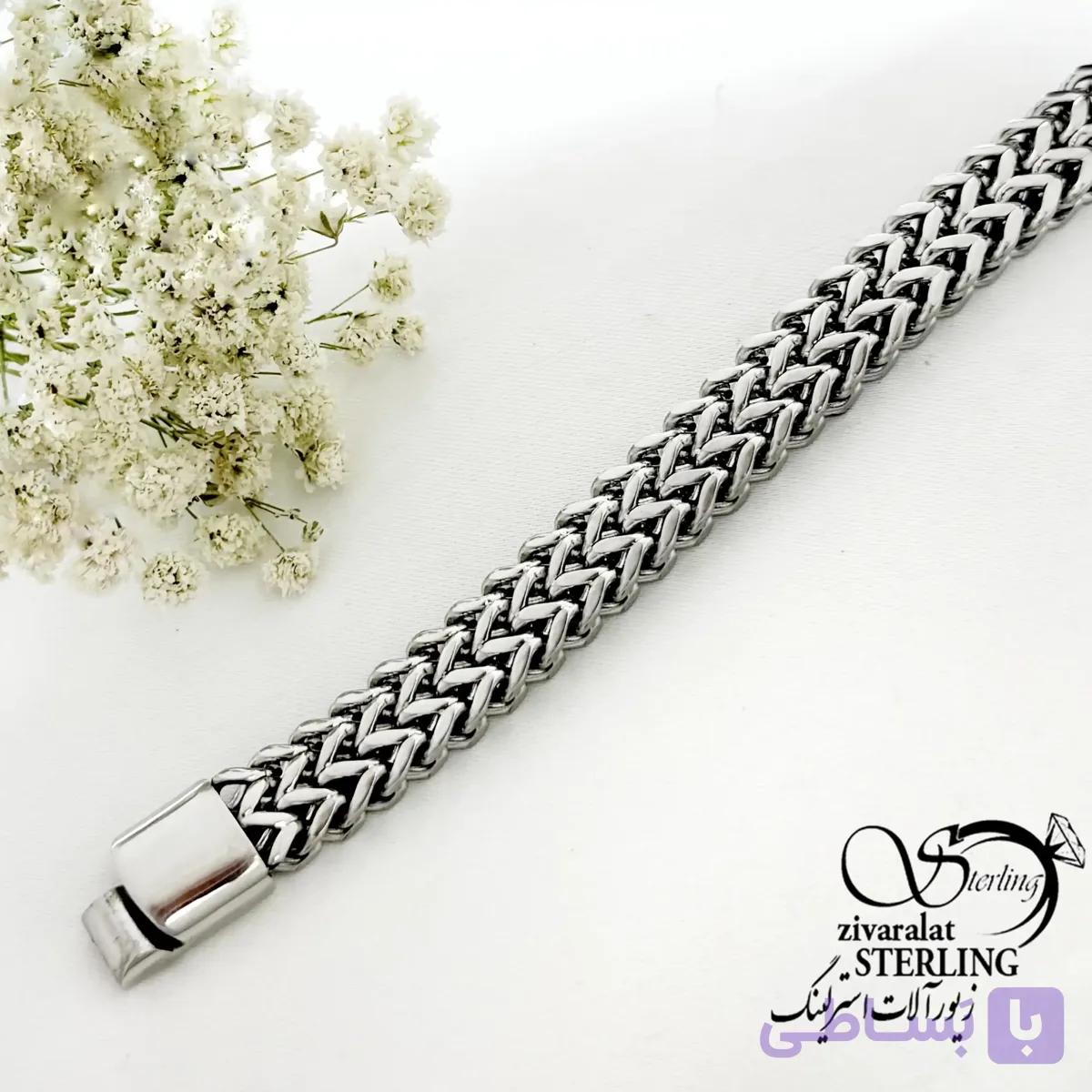 دستبند استیل مردانه طرح زیگ زاگ کد 22268