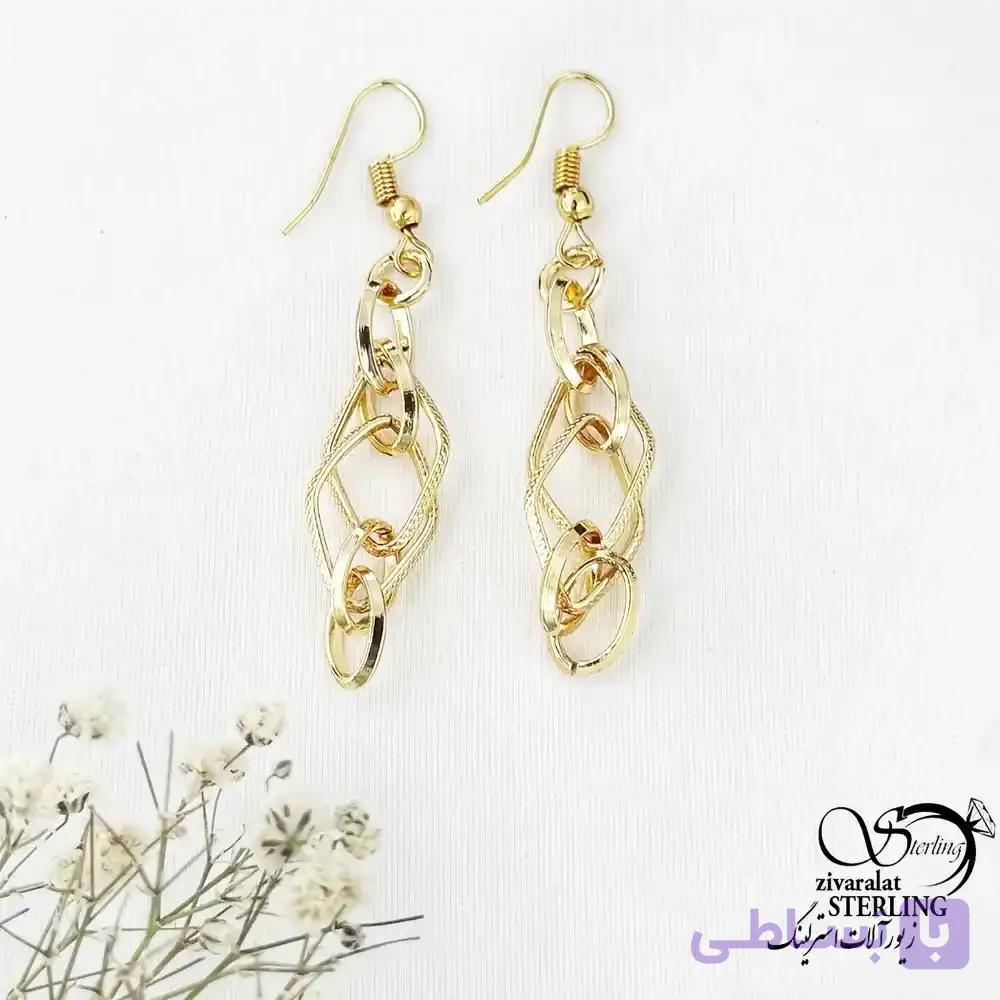 گوشواره مجلسی طرح طلا رنگ ثابت کد 18741 — تصویر 1