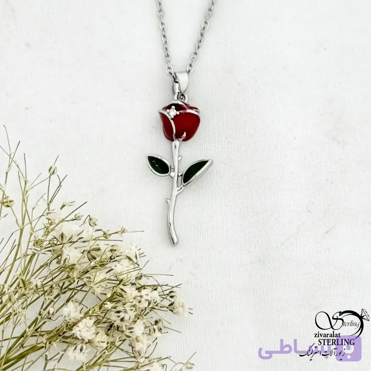 گردنبند گل رز قرمز برند استیل کد 20979 — تصویر 1