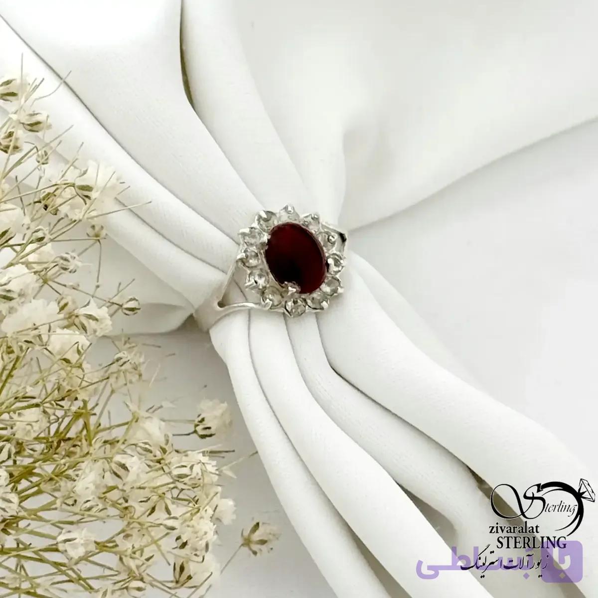 انگشتر نقره 925عیار زنانه با سنگ عقیق کد 21463 — تصویر 1