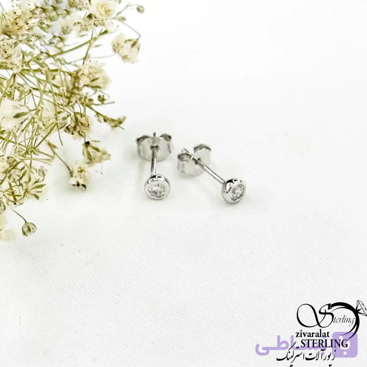 گوشواره نقره تک نگین طرح طلا کد 21157 — تصویر 1