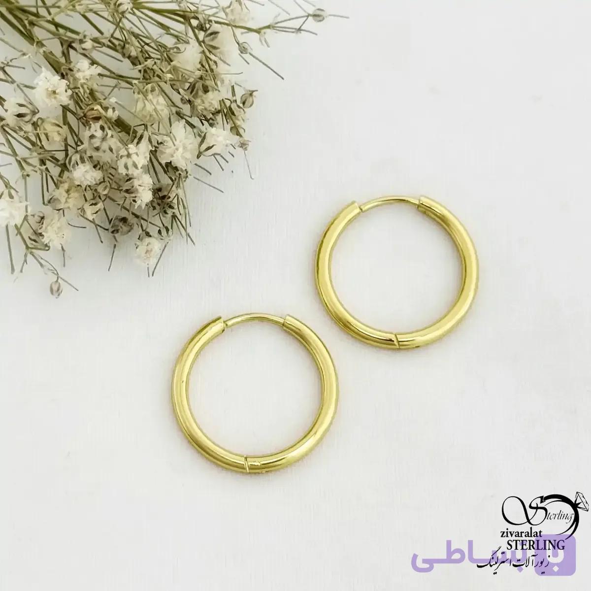 گوشواره حلقه ای طلایی برند استیل کد 21121 — تصویر 1
