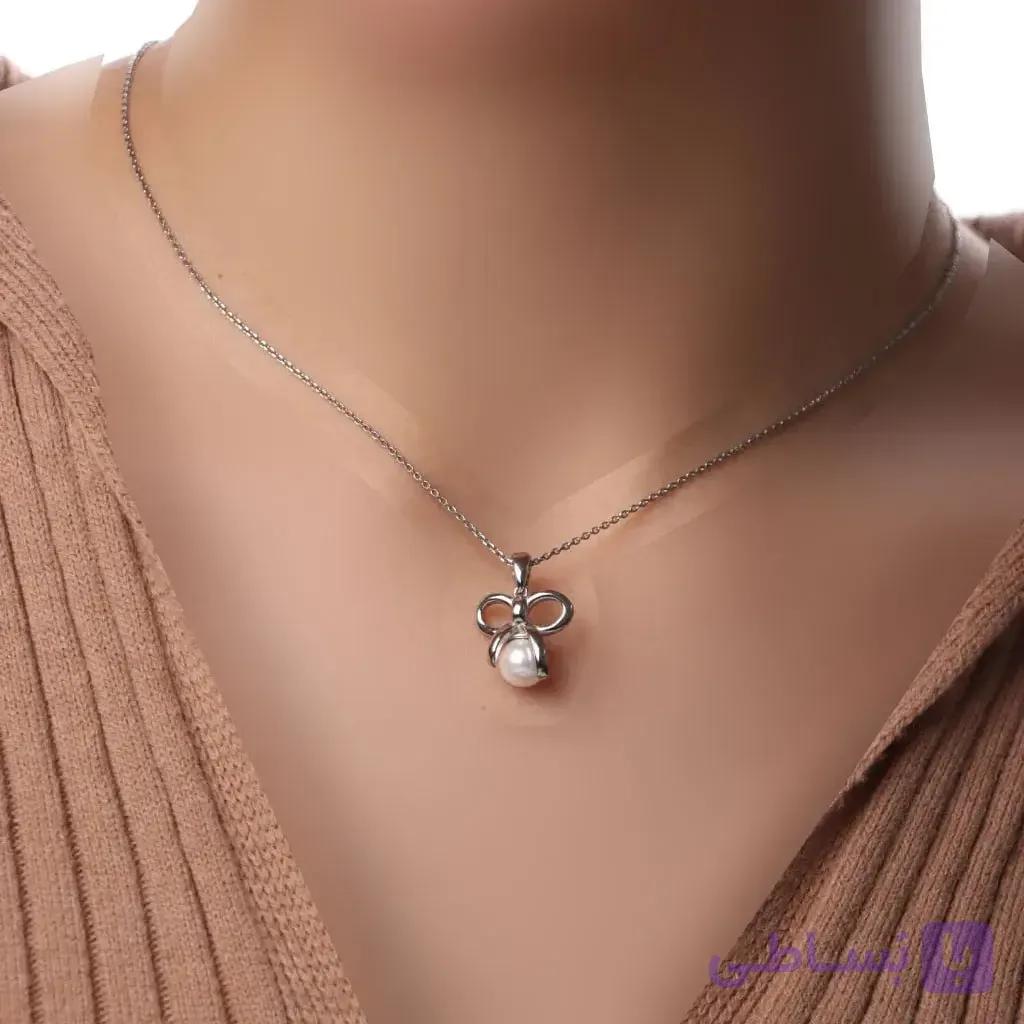 گردنبند نقره زنانه جی تی ای طرح پاپیون مرواریدی (بدون زنجیر) کد sv-279 — تصویر 1