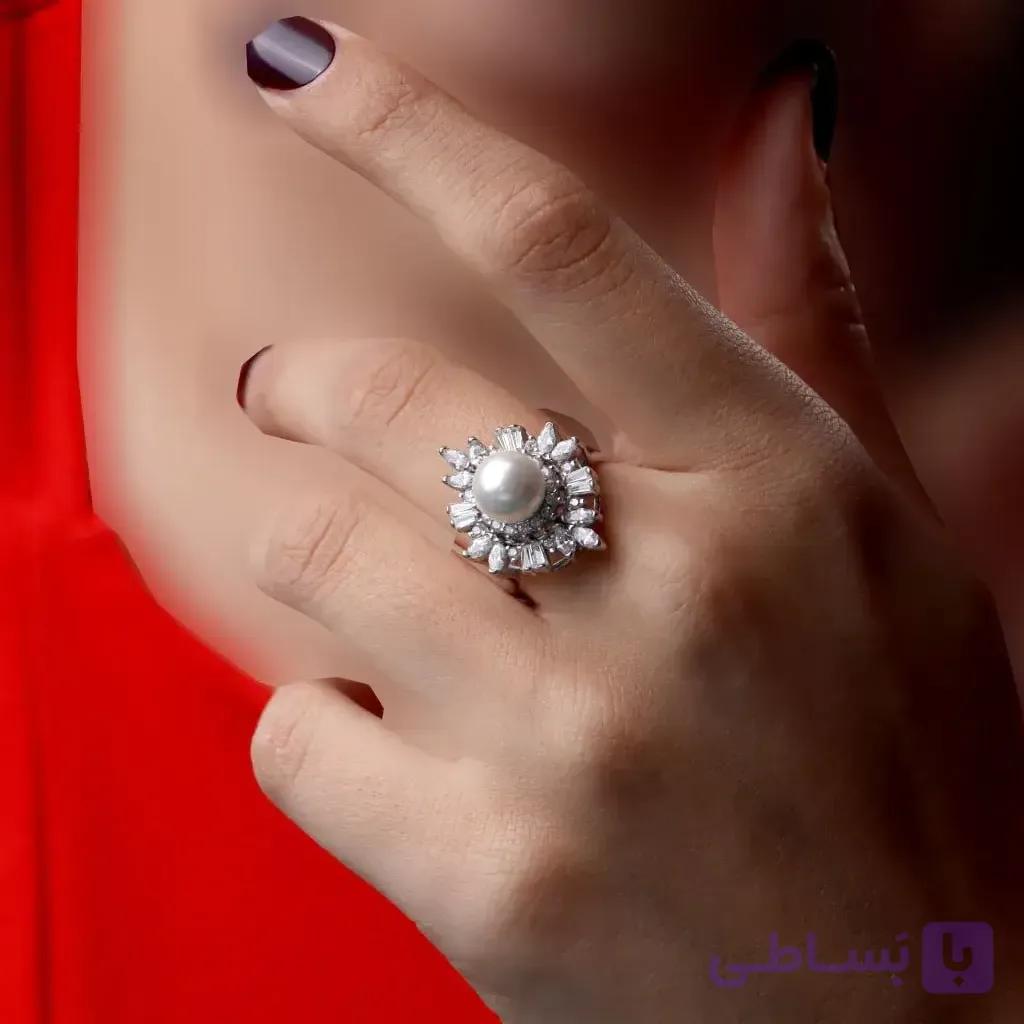 انگشتر نقره زنانه مروارید جی تی ای طرح جی نایس کد sv-237 — تصویر 1