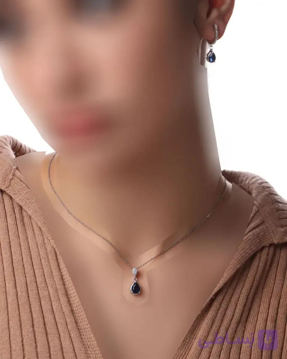نیم ست نقره زنانه جی تی ای طرح اشک (بدون زنجیر) کد sv-278 — تصویر 1