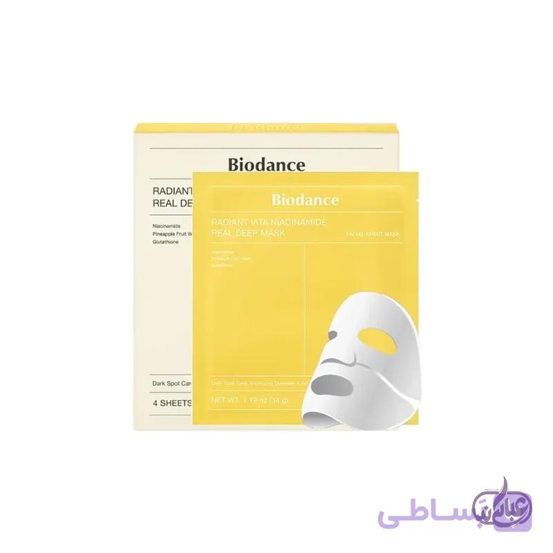 ماسک ورقه ای روشن کننده بایودنس حاوی نیاسینامید بسته 4 عددی