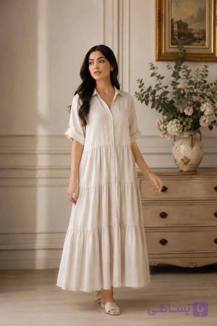 پیراهن زنانه بلند چیندار لنین
