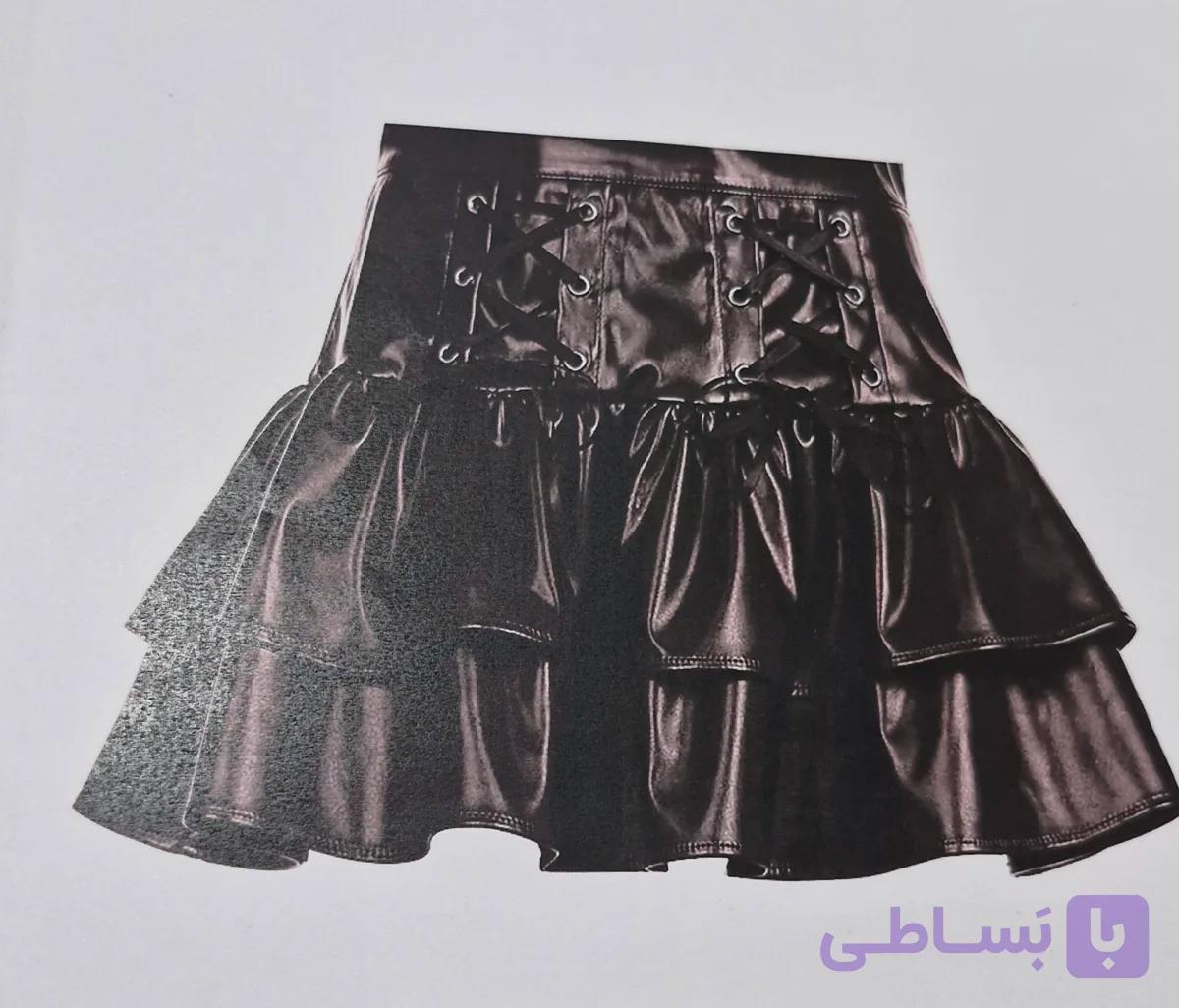 دامن زنانه چرم مدل چین چین  مشکی