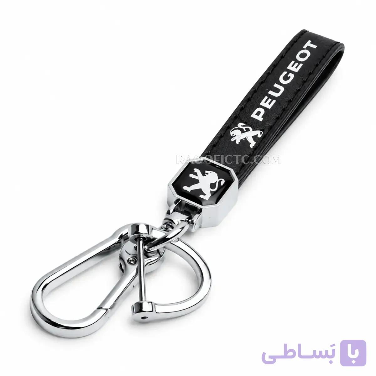 جاسوئیچی لاکچری فلزی طرح پژو با چرم مشکی — تصویر 1